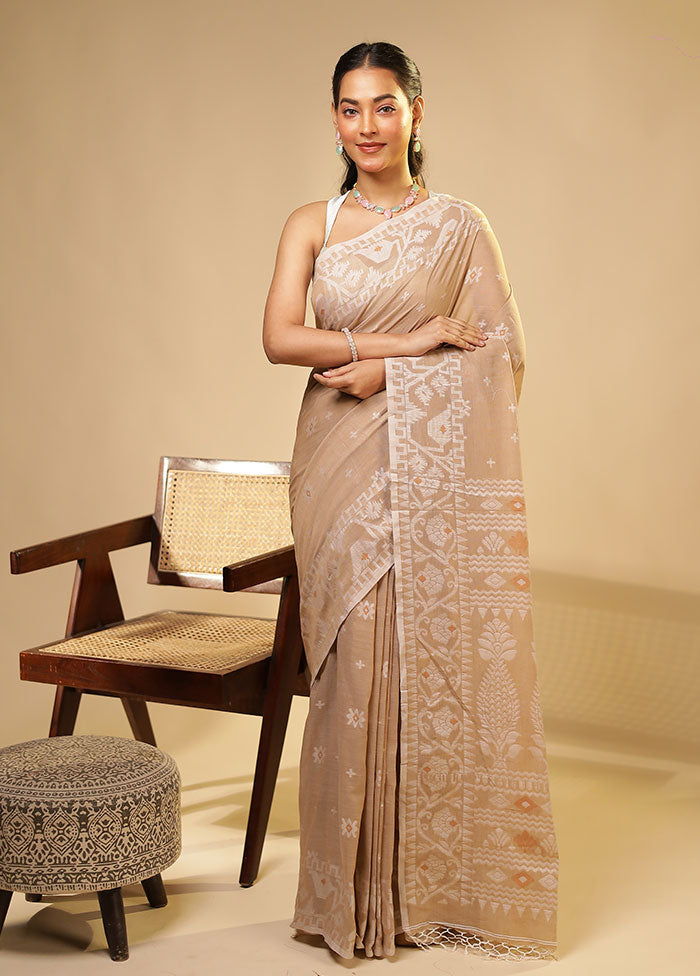 Cream Matka Silk Saree With Blouse Piece