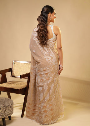 Cream Matka Silk Saree With Blouse Piece