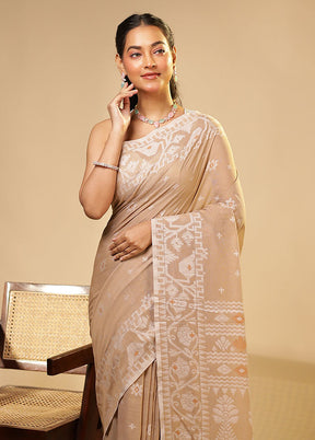 Cream Matka Silk Saree With Blouse Piece