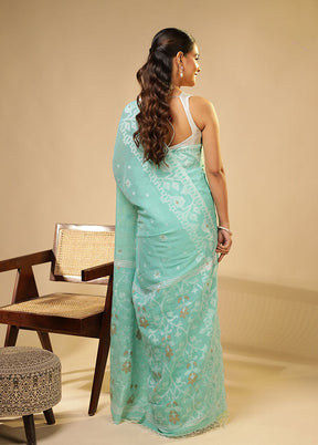 Blue Matka Silk Saree With Blouse Piece