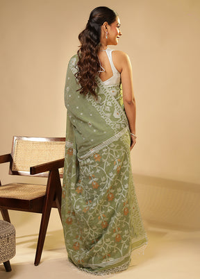 Green Matka Silk Saree With Blouse Piece
