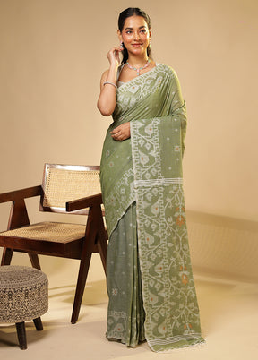 Green Matka Silk Saree With Blouse Piece