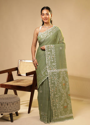 Green Matka Silk Saree With Blouse Piece