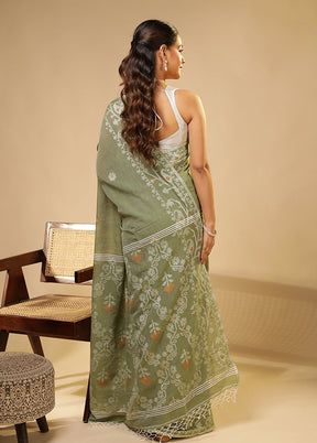 Green Matka Silk Saree With Blouse Piece