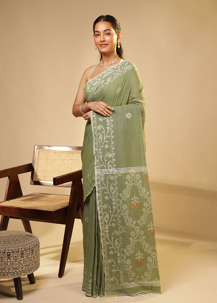Green Matka Silk Saree With Blouse Piece