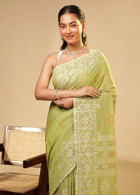 Green Matka Silk Saree With Blouse Piece