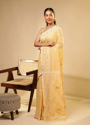 Peach Matka Silk Saree With Blouse Piece
