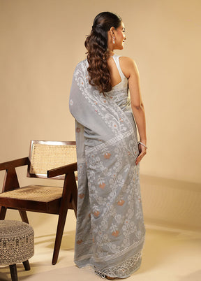Grey Matka Silk Saree With Blouse Piece