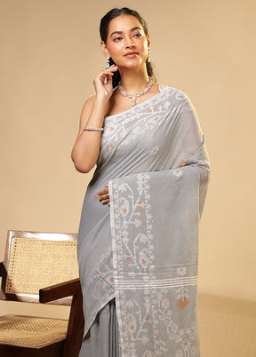 Grey Matka Silk Saree With Blouse Piece