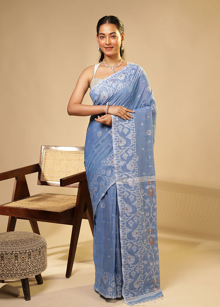 Blue Matka Silk Saree With Blouse Piece