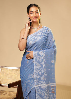 Blue Matka Silk Saree With Blouse Piece