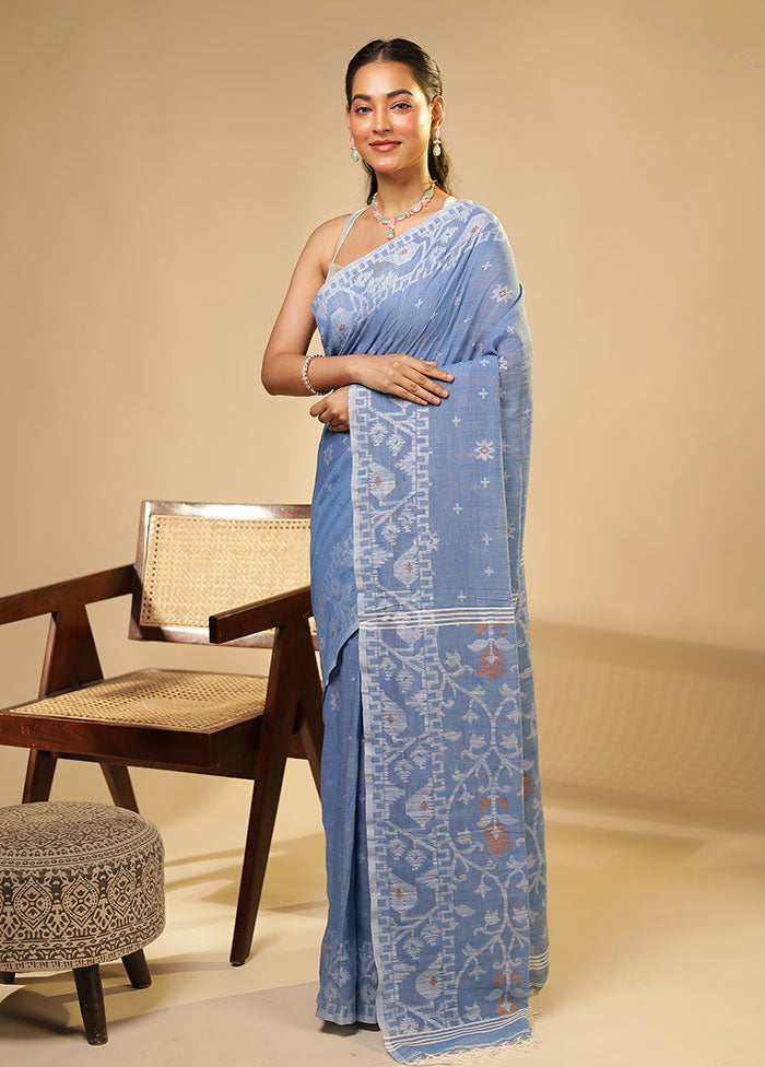 Blue Matka Silk Saree With Blouse Piece