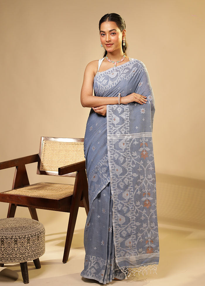 Blue Matka Silk Saree With Blouse Piece