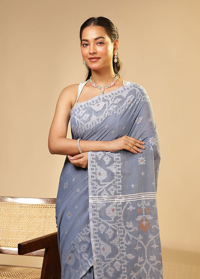 Blue Matka Silk Saree With Blouse Piece