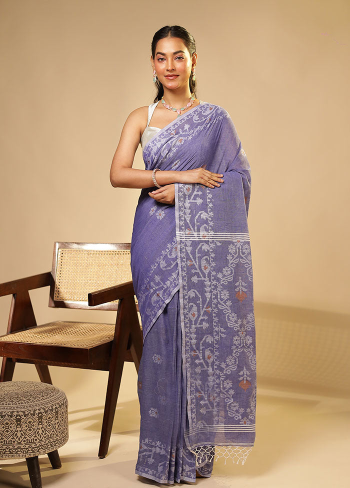 Blue Matka Silk Saree With Blouse Piece