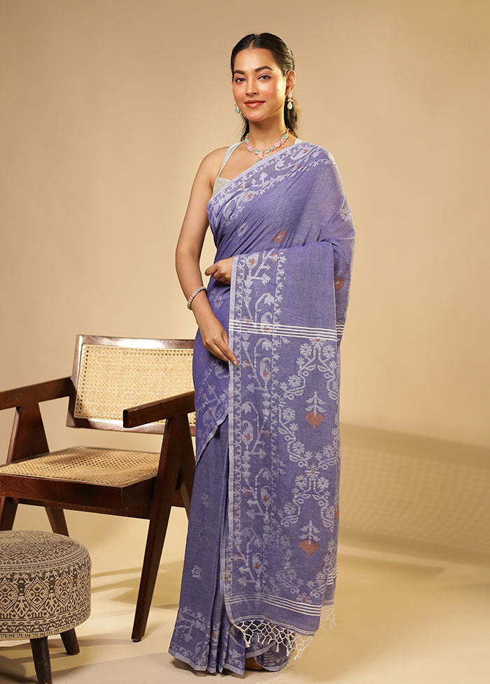 Blue Matka Silk Saree With Blouse Piece