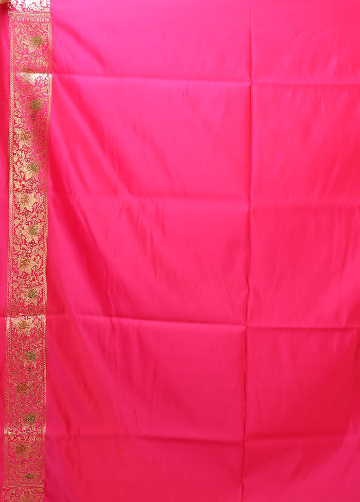 Pink Handloom Banarasi Pure Silk Saree With Blouse Piece