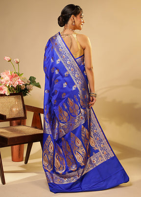 Blue Handloom Banarasi Pure Silk Saree With Blouse Piece