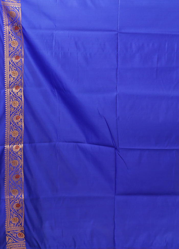 Blue Handloom Banarasi Pure Silk Saree With Blouse Piece