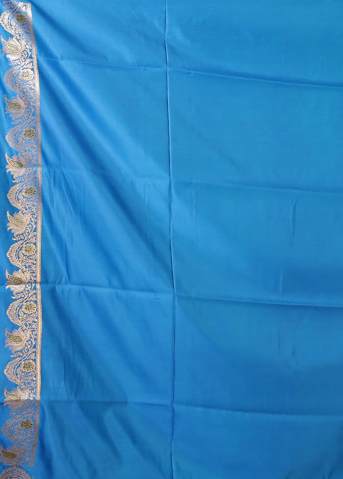 Blue Handloom Banarasi Pure Silk Saree With Blouse Piece