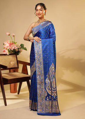 Blue Handloom Banarasi Pure Silk Saree With Blouse Piece