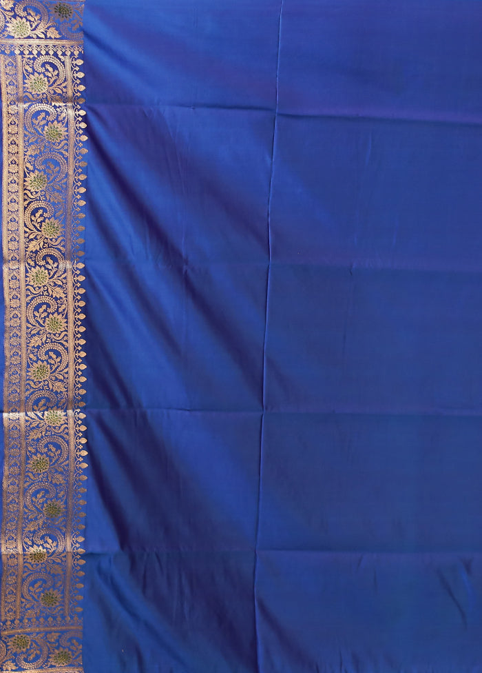 Blue Handloom Banarasi Pure Silk Saree With Blouse Piece