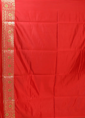 Red Handloom Banarasi Pure Silk Saree With Blouse Piece