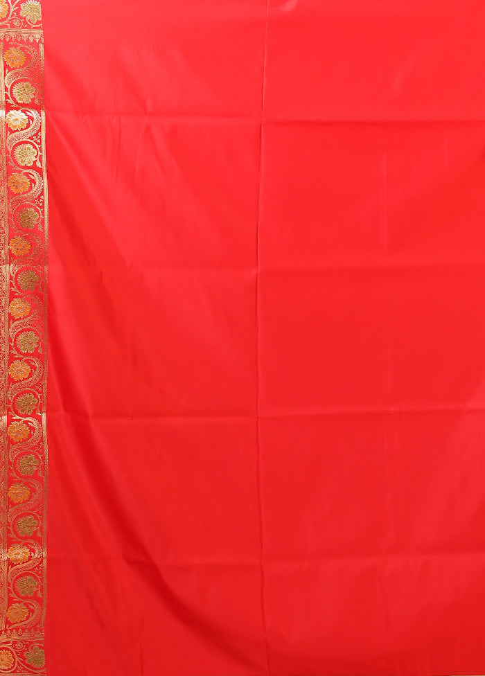 Red Handloom Banarasi Pure Silk Saree With Blouse Piece