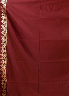Maroon Handloom Banarasi Pure Silk Saree With Blouse Piece