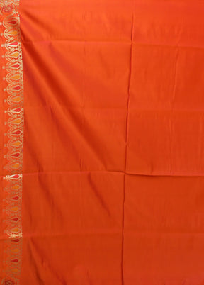Orange Handloom Banarasi Pure Silk Saree With Blouse Piece