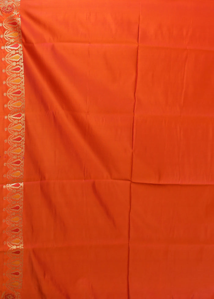 Orange Handloom Banarasi Pure Silk Saree With Blouse Piece