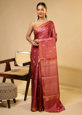 Purple Handloom Tussar Pure Silk Saree With Blouse Piece