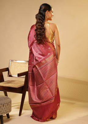 Purple Handloom Tussar Pure Silk Saree With Blouse Piece