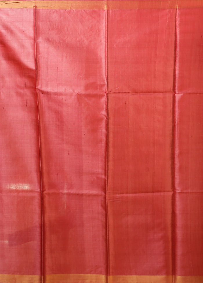 Purple Handloom Tussar Pure Silk Saree With Blouse Piece