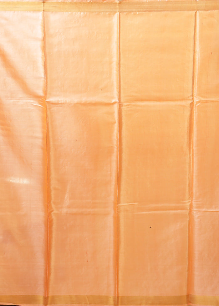 Peach Handloom Tussar Pure Silk Saree With Blouse Piece