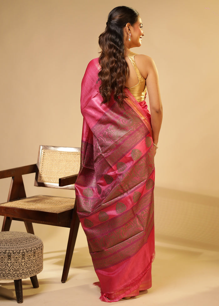 Purple Handloom Tussar Pure Silk Saree With Blouse Piece