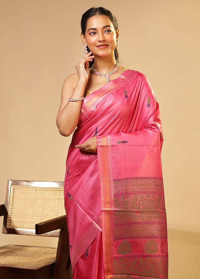 Purple Handloom Tussar Pure Silk Saree With Blouse Piece