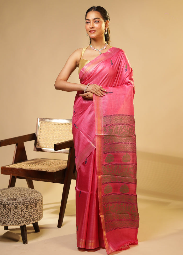 Purple Handloom Tussar Pure Silk Saree With Blouse Piece