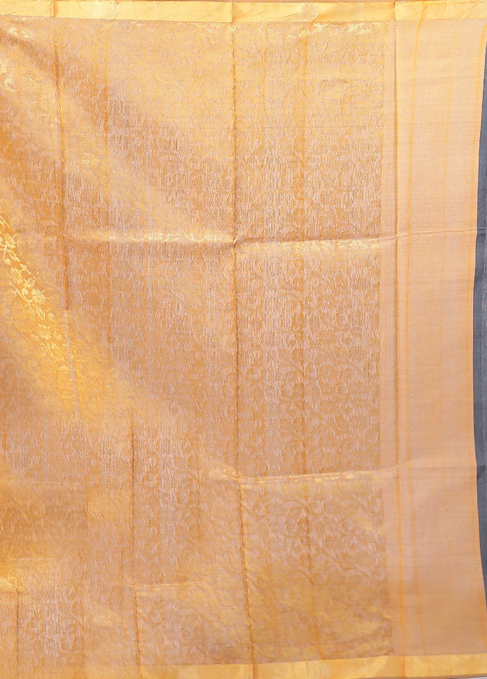 Grey Handloom Tussar Pure Silk Saree With Blouse Piece