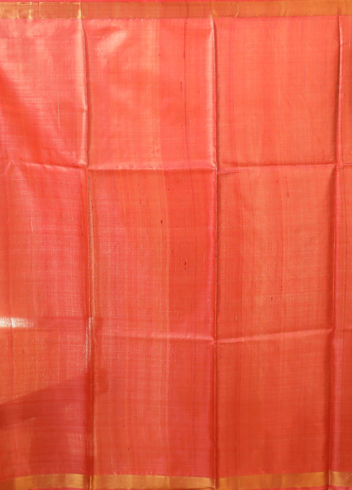 Pink Handloom Tussar Pure Silk Saree With Blouse Piece