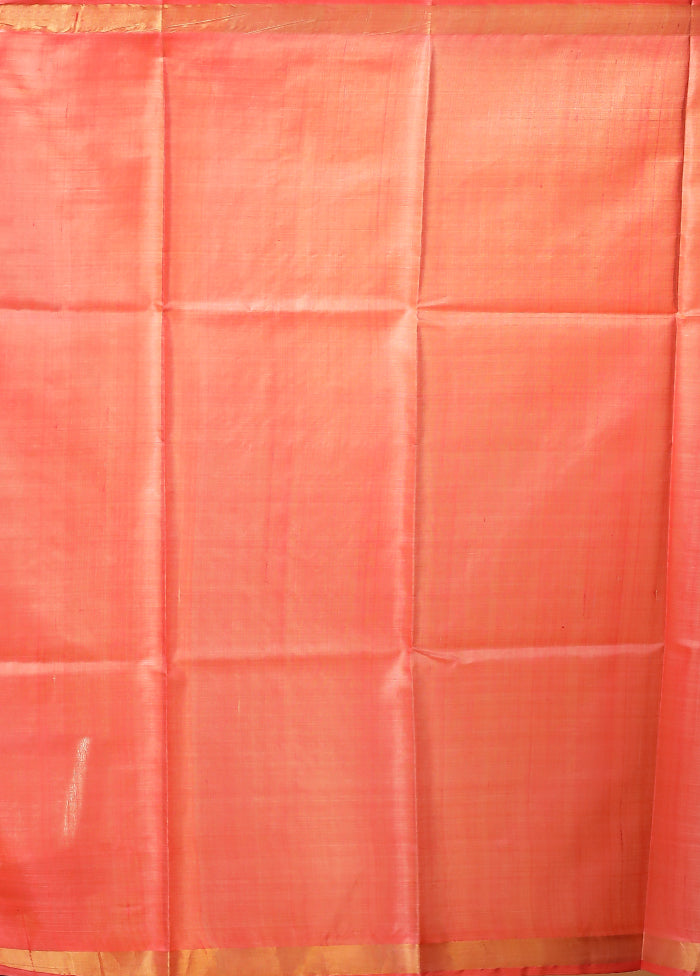Pink Handloom Tussar Pure Silk Saree With Blouse Piece