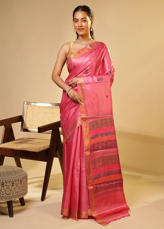 Purple Handloom Tussar Pure Silk Saree With Blouse Piece