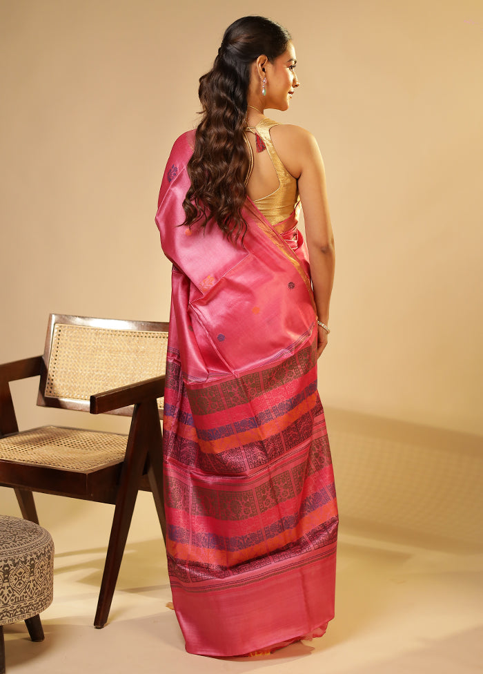 Purple Handloom Tussar Pure Silk Saree With Blouse Piece