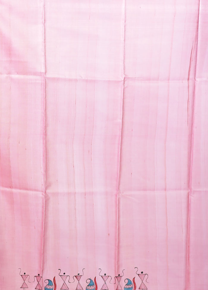 Pink Handloom Tussar Pure Silk Saree With Blouse Piece