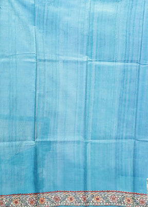 Blue Handloom Tussar Pure Silk Saree With Blouse Piece