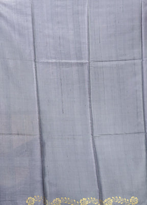 Grey Handloom Tussar Pure Silk Saree With Blouse Piece