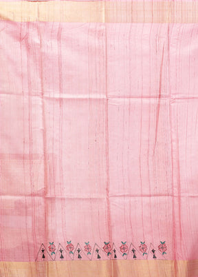 Pink Handloom Tussar Pure Silk Saree With Blouse Piece