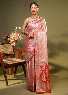 Pink Banarasi Silk Saree With Blouse Piece