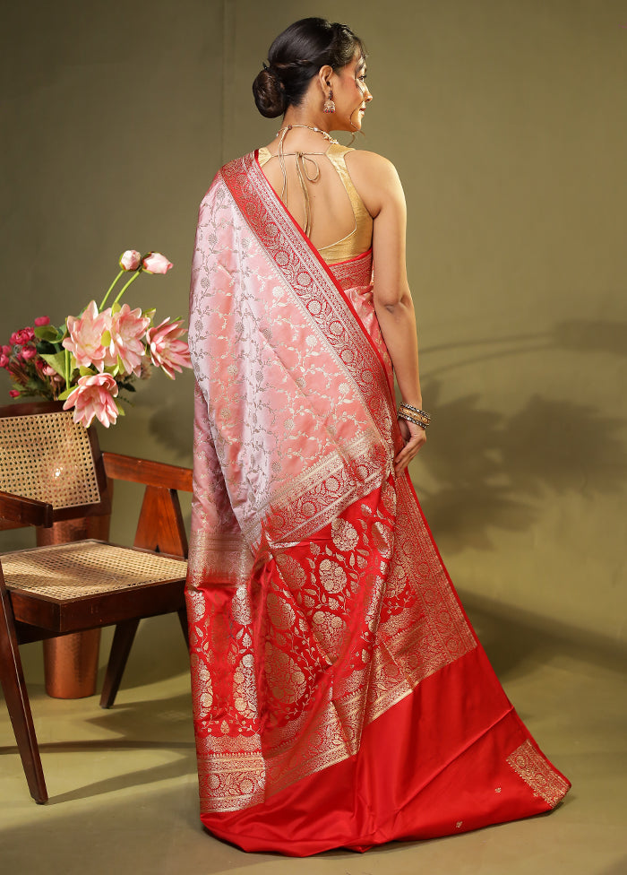 Pink Banarasi Silk Saree With Blouse Piece