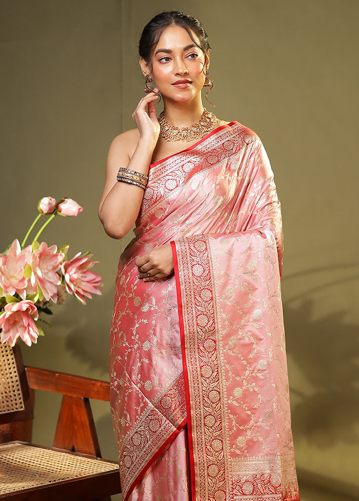 Pink Banarasi Silk Saree With Blouse Piece